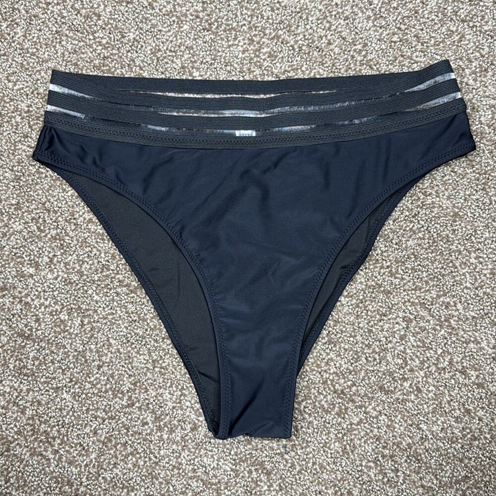 Women's Black Mesh High Waisted Bikini Set Two Piece Swimsuit Size Large NWT - Picture 3 of 6